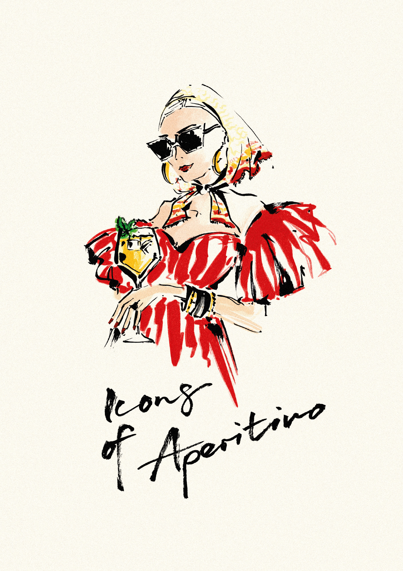 Nadja König for Vogue x Martini. Illustrated Visual for the Opening of Terrazza Martini, Berlin