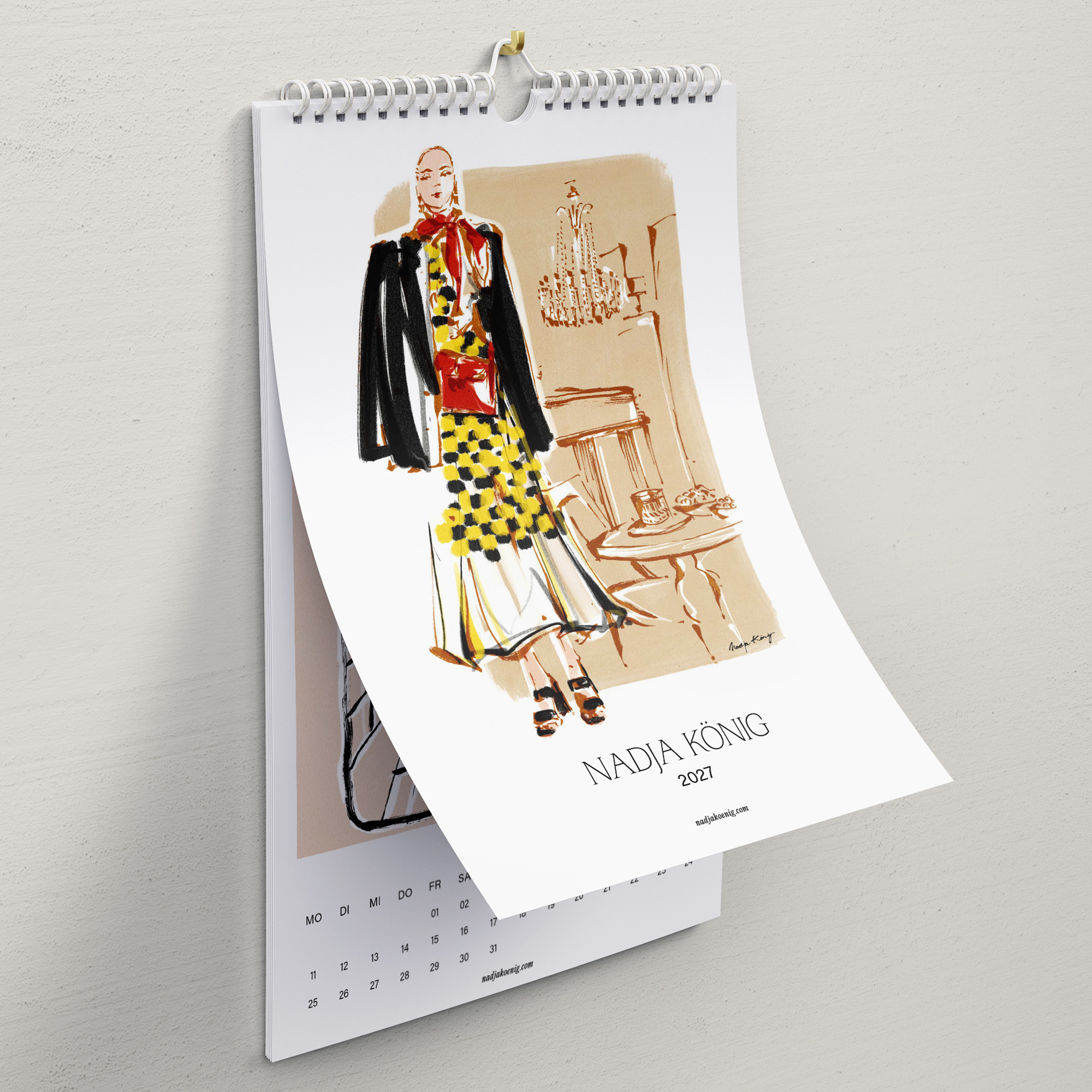 Wandkalender 2027 von Nadja König, Deckblatt mit Fashion Illustration